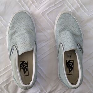 Size 7.5 (Ladies) Mint Green Vans Slip-ons